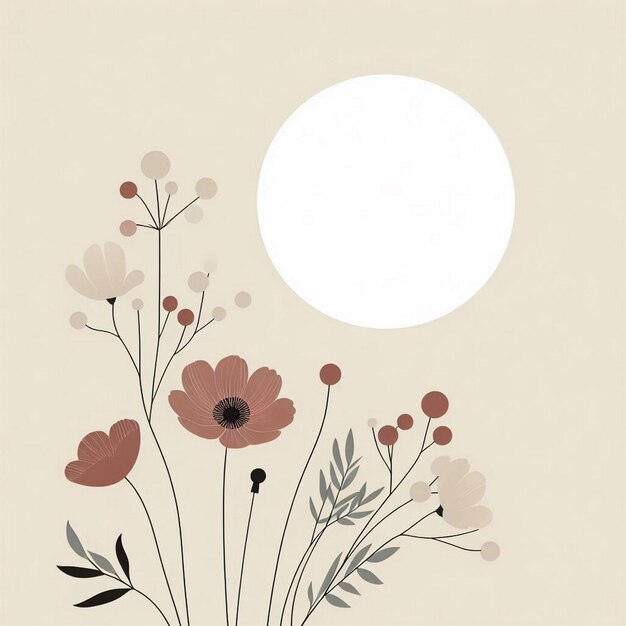 Foto fiori minimalisti con illustrazione di sfondo di colore crema