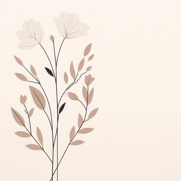 Foto fiori minimalisti con illustrazione di sfondo di colore crema