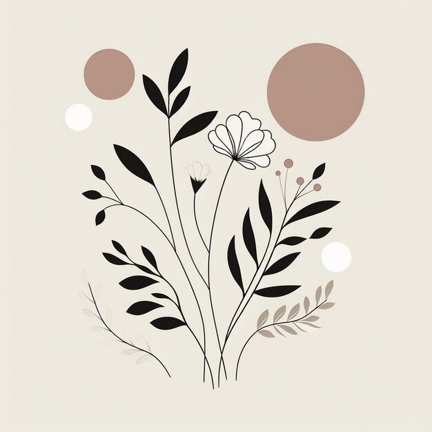 Foto fiori minimalisti con illustrazione di sfondo di colore crema