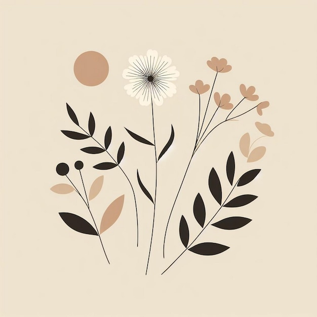 Foto fiori minimalisti con illustrazione di sfondo di colore crema