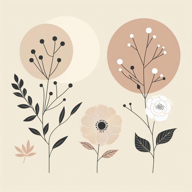 Foto fiori minimalisti con illustrazione di sfondo di colore crema