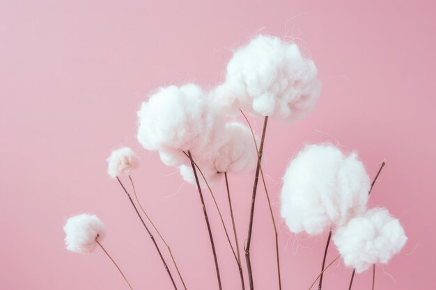 Photo minimalist fluffy cotton clouds on pink background