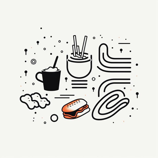 Photo minimalist food and beverage icon abstract line sketch with bold patterns and typography