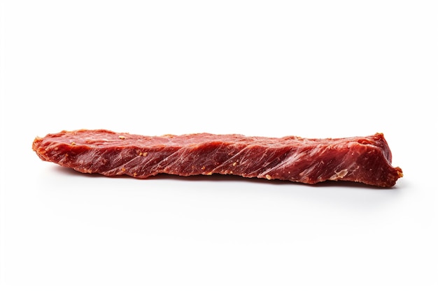 白い背景に乾燥牛肉のミニマリスト食品シングル ストリップ