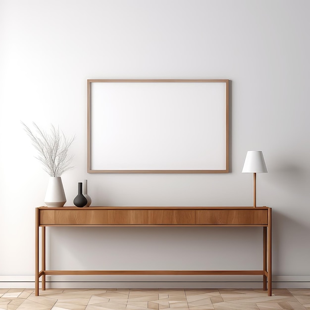 Minimalist Frame and Wooden Console with Silhouette Lighting