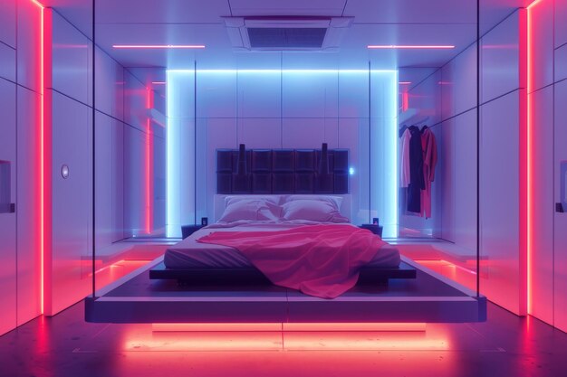 A minimalist futuristic bedroom