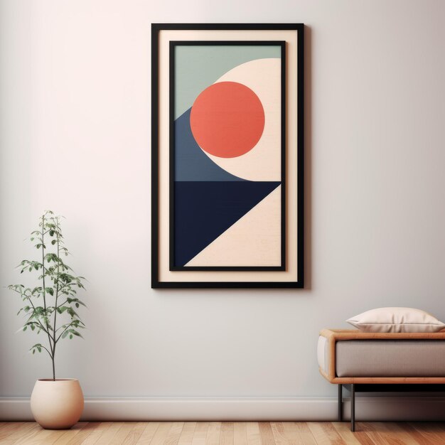 Minimalist Geometric Balance Abstract Painting In Vintage Poster Style