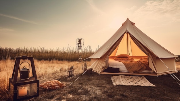 Minimalist glamping concept with luxurious and glamorous camping Generative AI