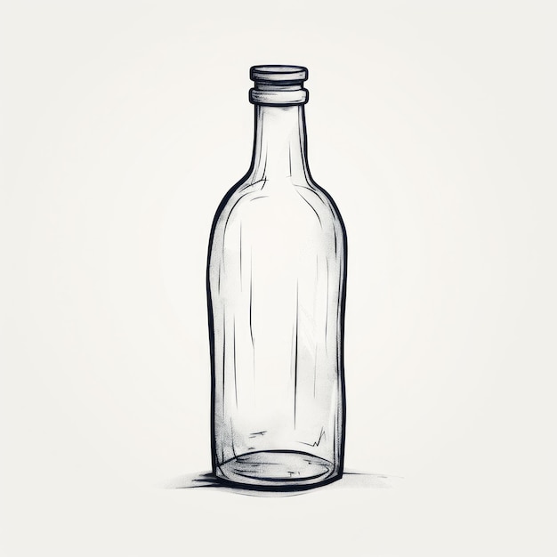 Minimalist Glass Bottle Sketch Illustration On White Background