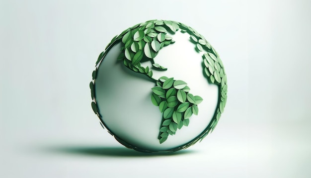 Minimalist Globe of Leaves on White Background