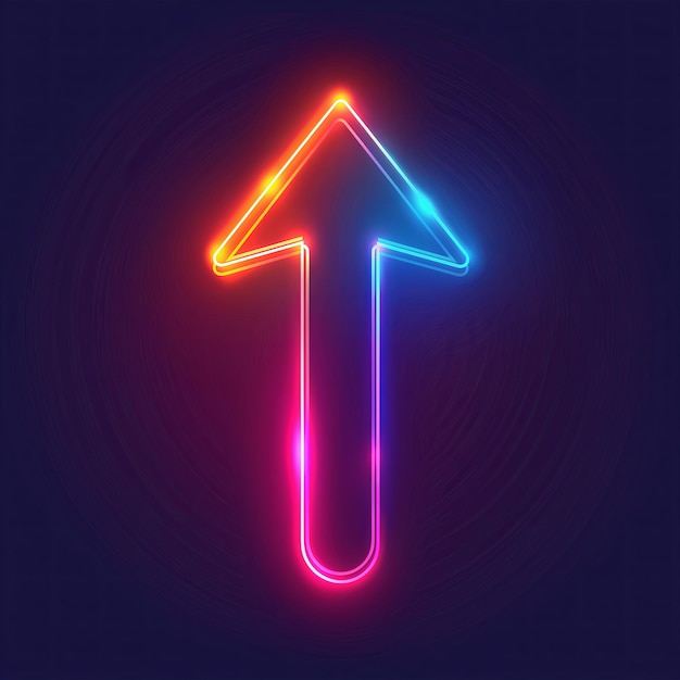 a minimalist glowing neon arrow pointing upwards with vibrant colors