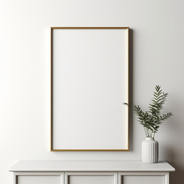 Photo minimalist gold picture frame on console table 8k 3d illustration