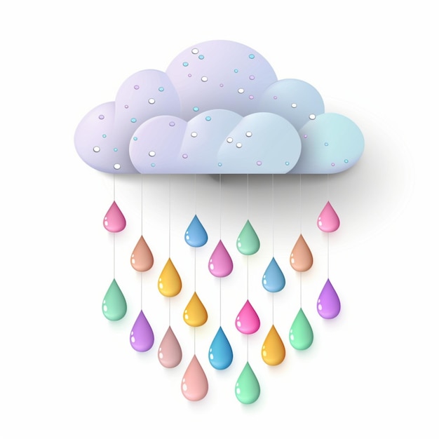 Photo minimalist graphic of a cloud with colorful raindrops on a white background
