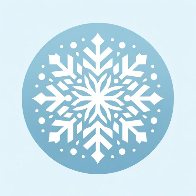 A minimalist graphic design featuring a simple white snowflake winter theme