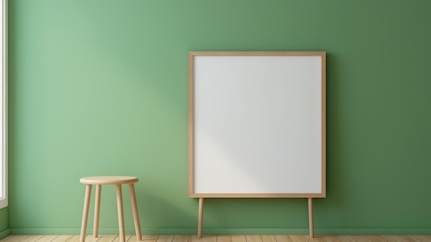 Minimalist green board and stool with empty frame