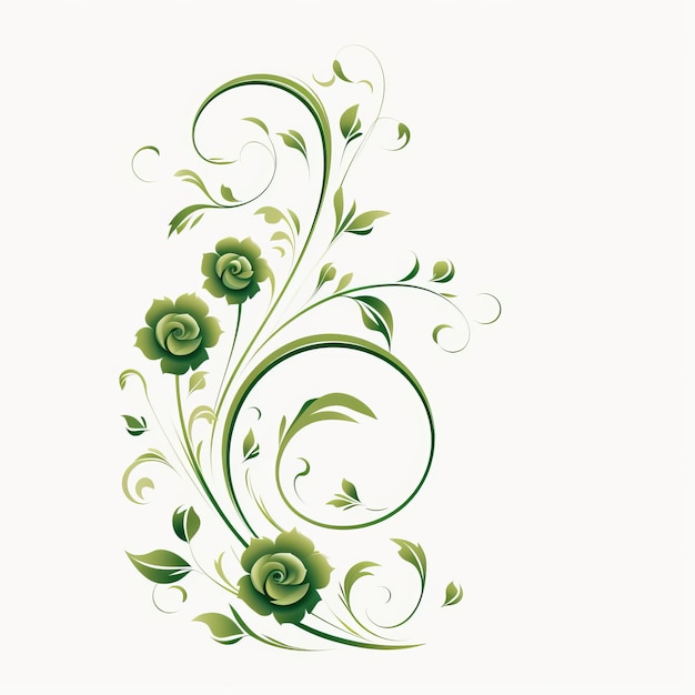 미니멀리즘 녹색 꽃 소용돌이 디자인과 장식 꽃 모티브