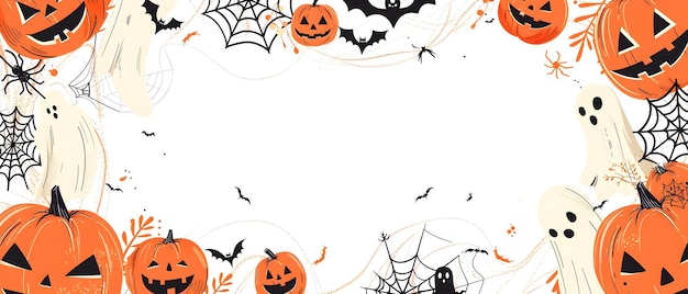 Photo minimalist halloween day doodle page border with blank space for message