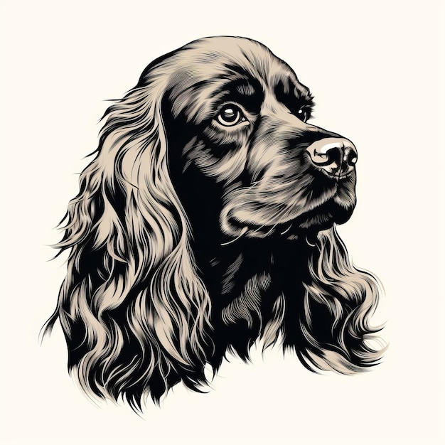 Minimalist Handdrawn Cocker Spaniel Portrait In Sepia Tone