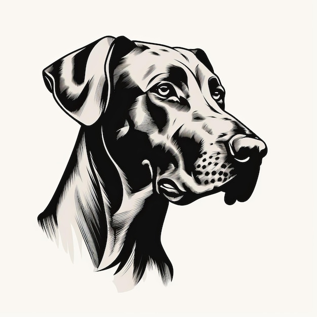 Minimalist Handdrawn Great Dane Head Profile Illustration