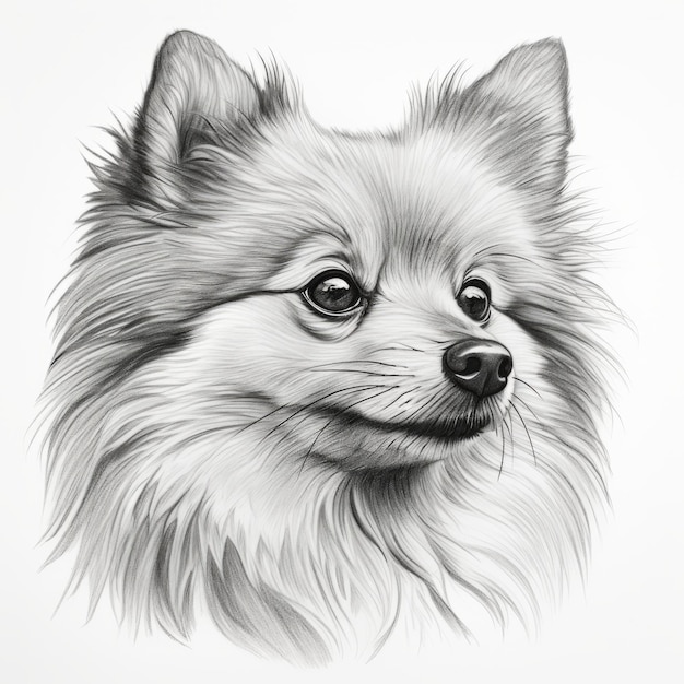 Minimalist Handdrawn Pomeranian Portrait On White Background