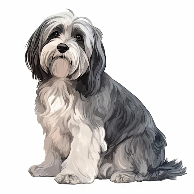 Minimalist Havanese Dog Watercolor Painting on White Background