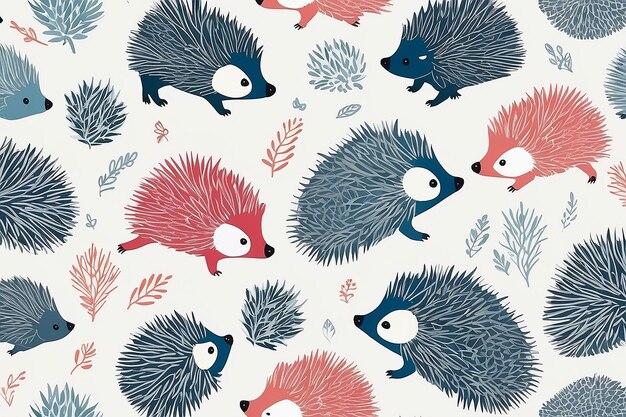 Photo minimalist hedgehog pattern illustration generative ai