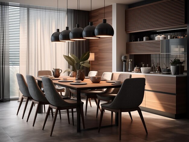 Minimalist hightech dinning room modern furniture sleek design memorable dinners AI Generation