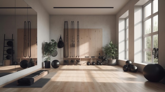 A minimalist home gym with essential equipment AI generated