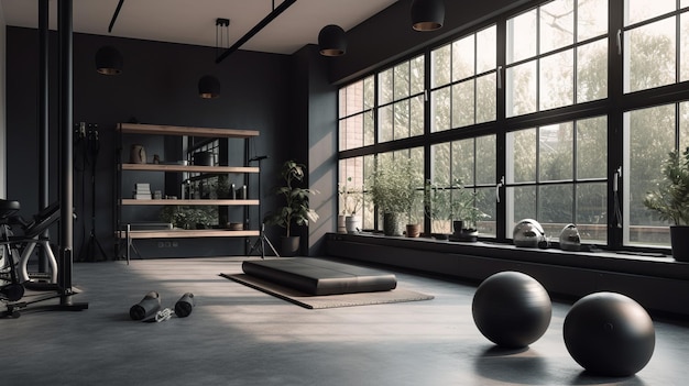 A minimalist home gym with essential equipment AI generated