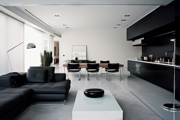 Minimalist home interior with modern furnishings and sleek decor