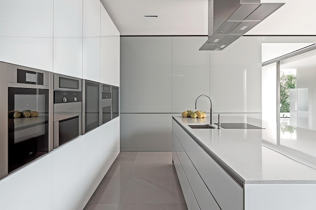 Minimalist home kitchen with sleek countertops and eyecatching appliances