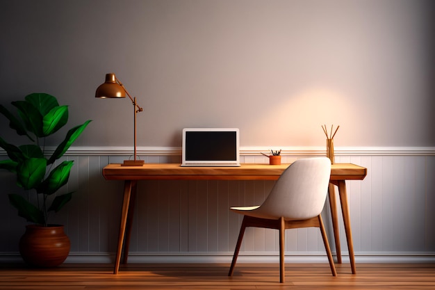 Minimalist home office A desk with a computer and an armchair Harmony in work