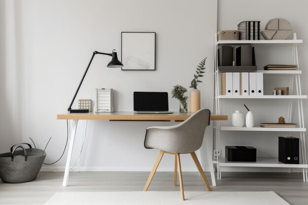 A minimalist home office with clean lines and simple decor created with generative ai
