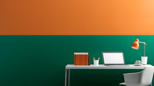 Minimalist Home Office with Orange and Green Wall