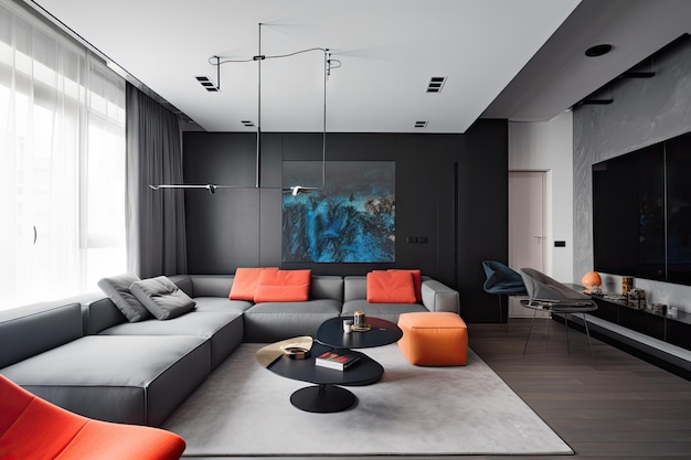 Foto casa minimalista con decorazioni eleganti e moderne con accenti di colore audaci