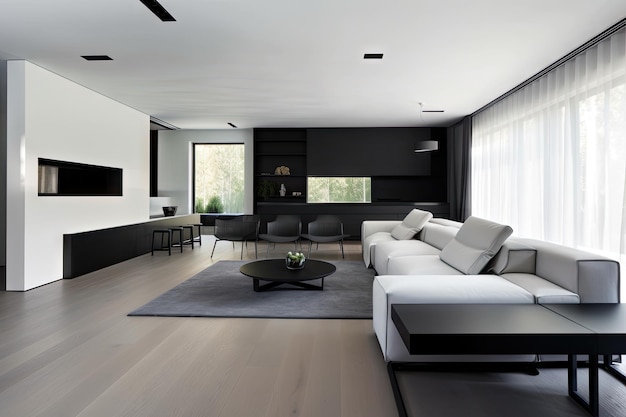 Minimalist home with sleek modern furnishings and bold accents