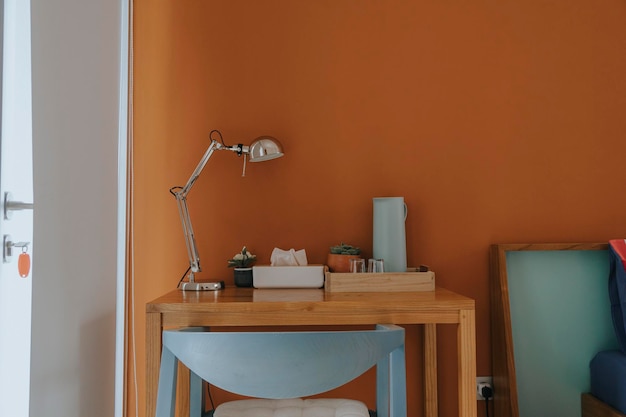 minimalist home working space table at bedroom