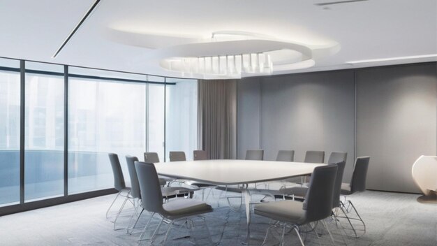 A minimalist hotel conference room with stateoftheart technology and a sleek design