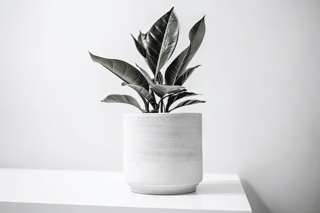 Minimalist houseplant in modern concrete pot on white background