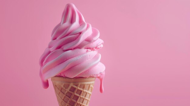 Photo a minimalist ice cream cone with a melting scoop against a pastel backdrop ai generated illustration