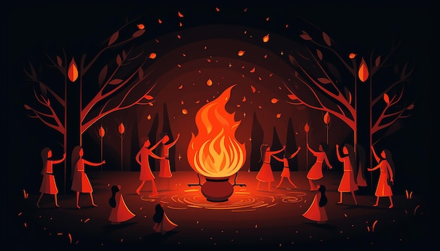 a minimalist illustration of a bonfire for Lohri