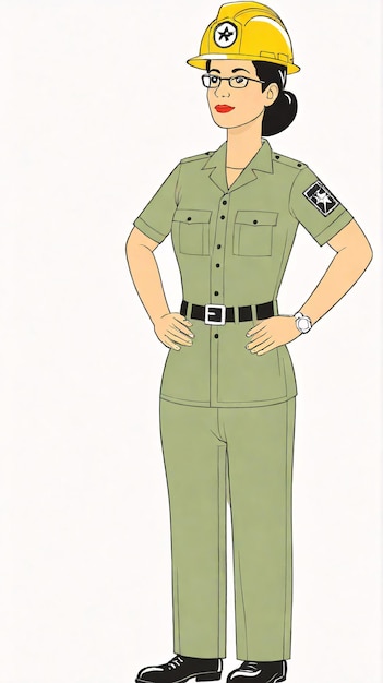 Minimalist illustration a cartoon character in a green uniform