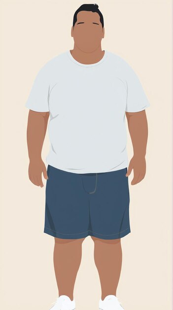 Minimalist illustration a fat man in shorts and a white t shirt