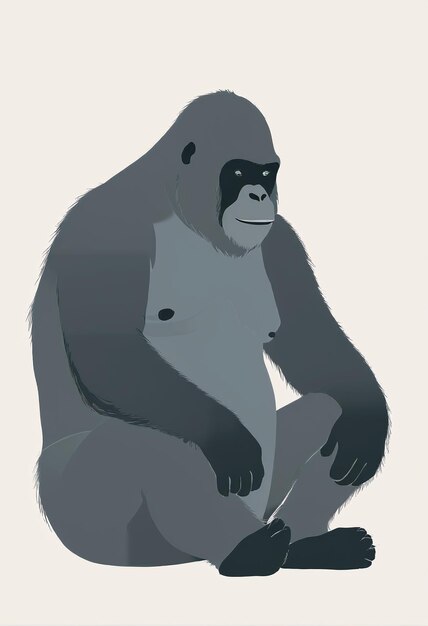 Photo minimalist illustration a gorilla sitting on the ground