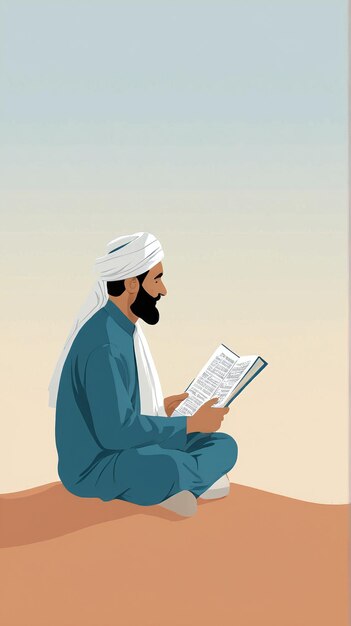 Photo minimalist illustration a man reading a book in the desert