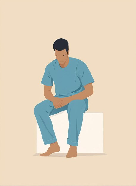 Minimalist illustration a man sitting on a cube with his legs crossed