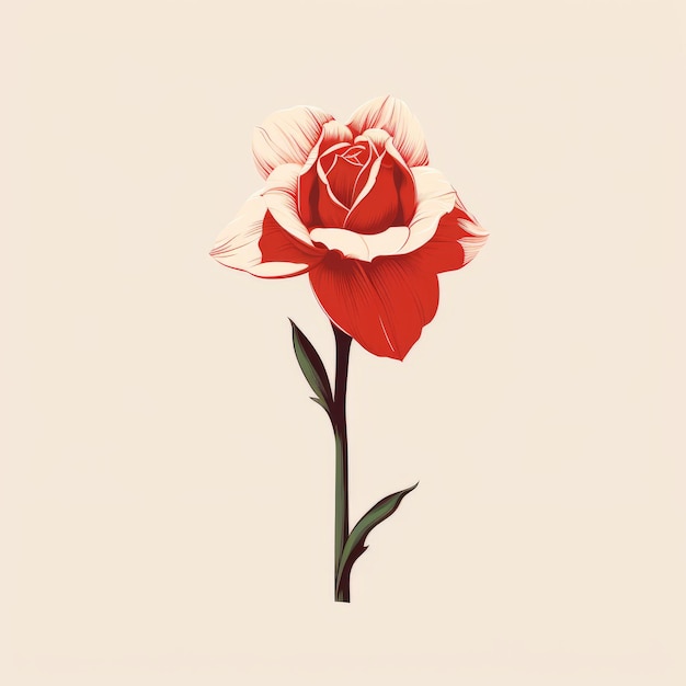 Minimalist Illustration Of A Red Rose On Beige Background