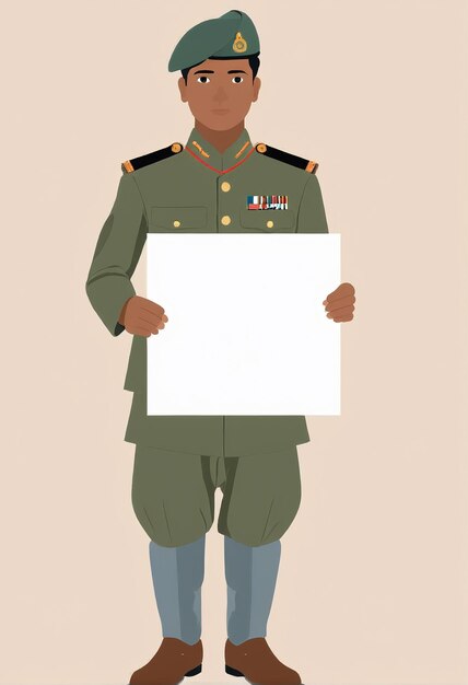 Foto illustrazione minimalista un soldato che tiene un foglio bianco