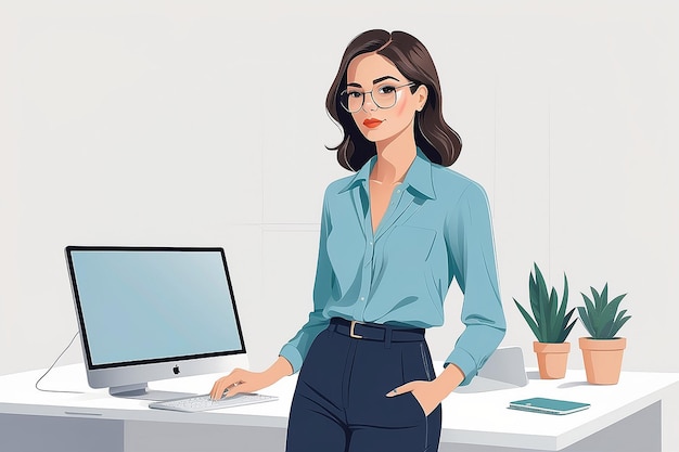 Minimalist Illustration of a Stylish Woman in Casual Office Attire Generative AI
