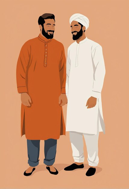 Minimalist illustration two men in traditional clothing standing together